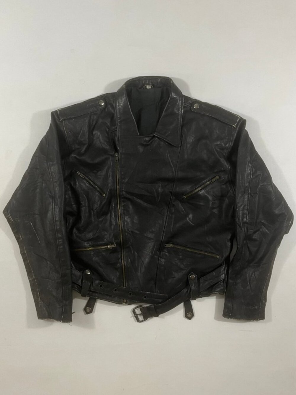 Vintage 90s Black Leather Double Rider Motorcycle Biker Jacket XXL